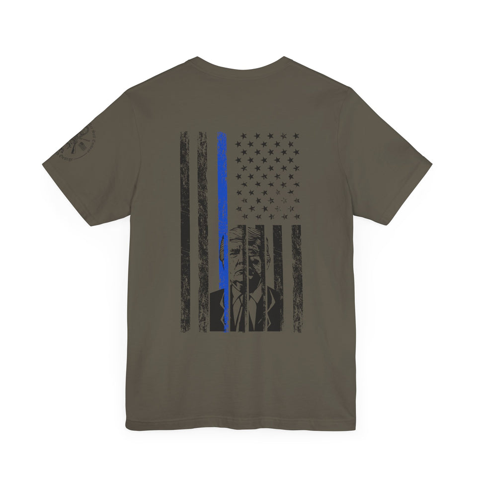 Trump 2024 Thin Blue Line American Flag T-Shirt Justice and Order Tee