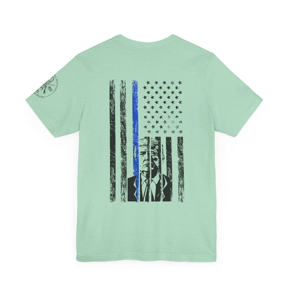 Trump 2024 Thin Blue Line American Flag T-Shirt Justice and Order Tee