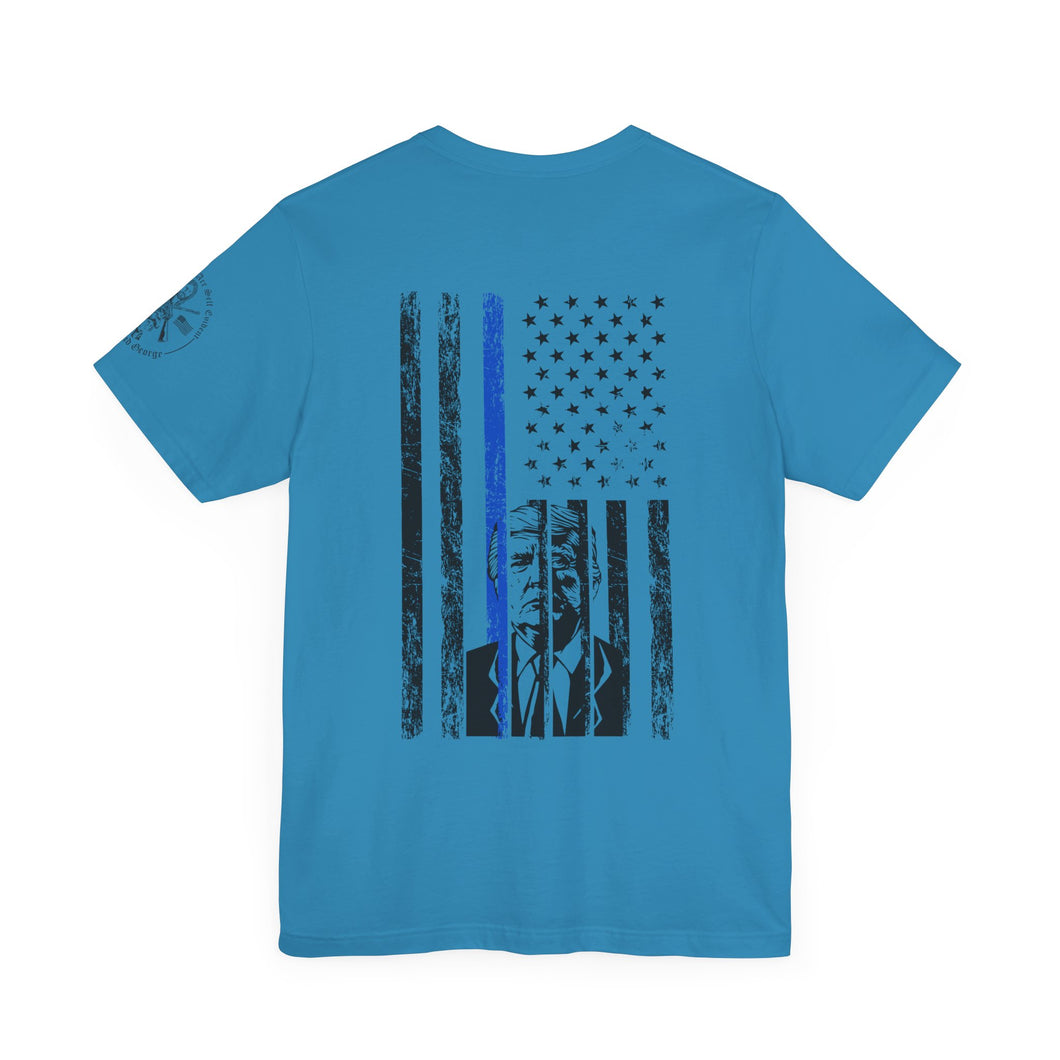 Trump 2024 Thin Blue Line American Flag T-Shirt Justice and Order Tee